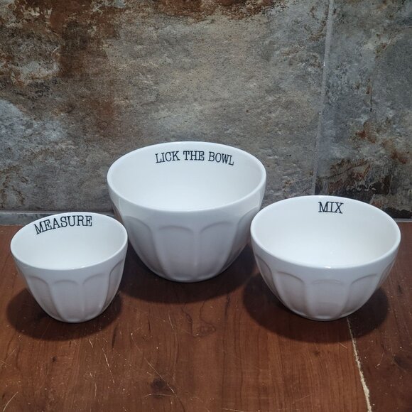 Home Essentials White Dinnerware Bowl Measure Mix Lick the Bowl Set of 3 - Picture 5 of 9